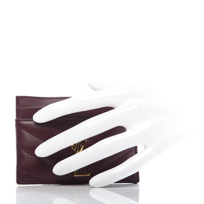 Saint Laurent Grain De Poudre Matelasse Chevron Monogram Credit Card Case Rouge Legion 2 of 7