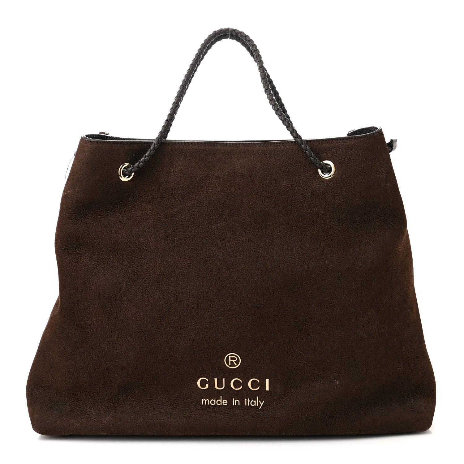 Gucci Nubuck Braided Handle Large Gifford Tote Brown 1 of 11
