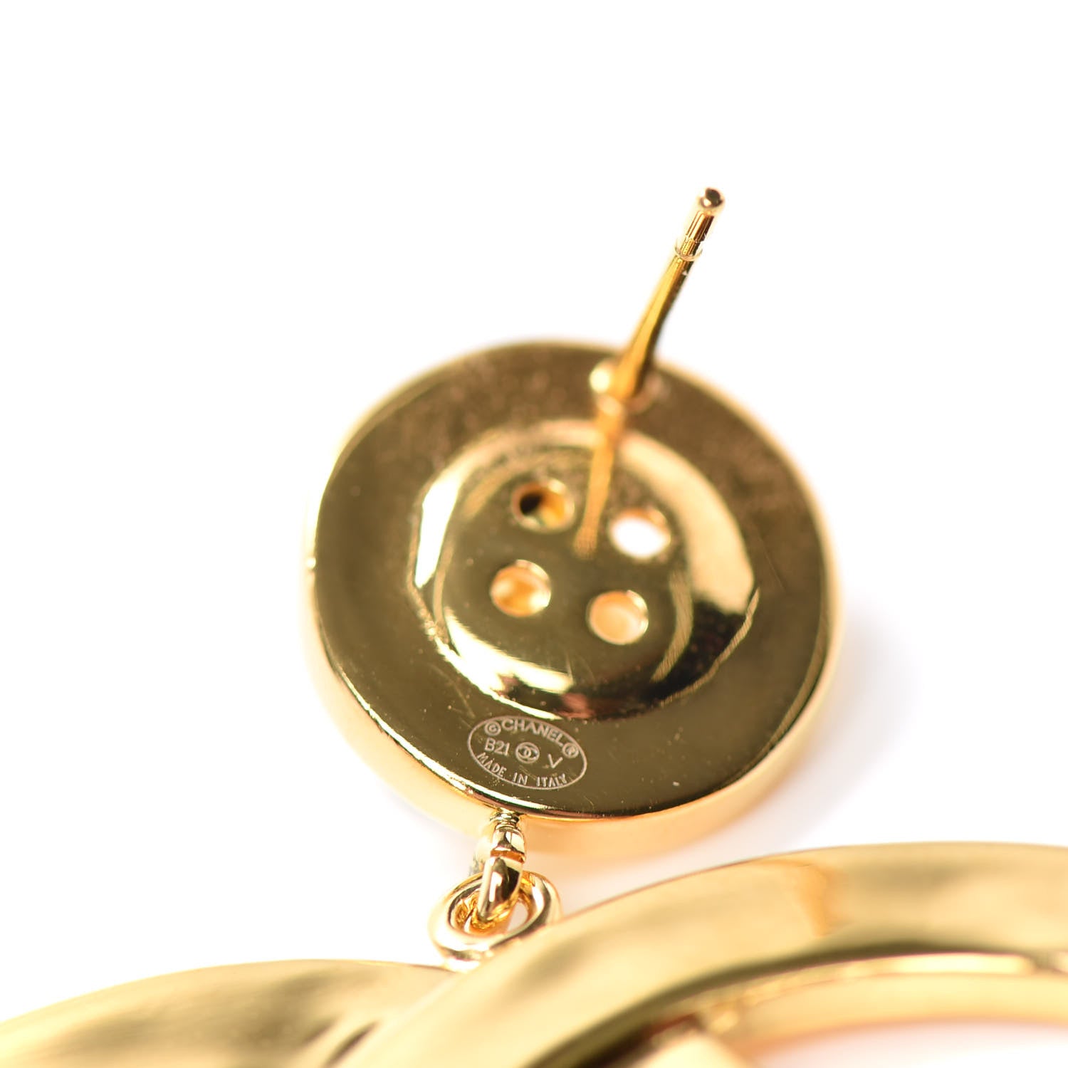 Chanel Metal Large Paris Button Earrings Gold 4 of 4
