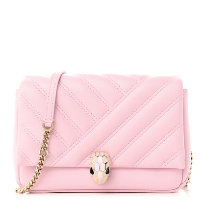 Bulgari Calfskin Matelasse Serpenti Cabochon Shoulder Bag Pink 1 of 11