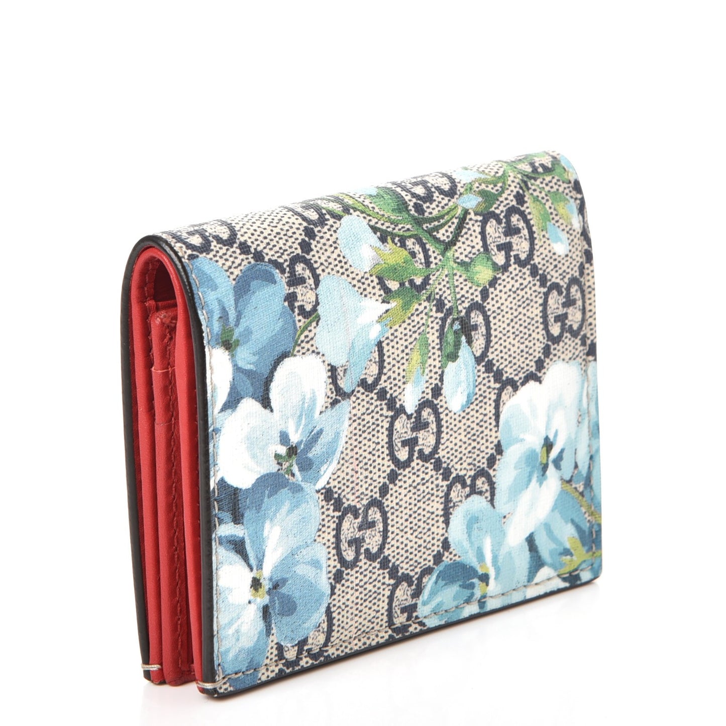 GG Supreme Monogram Blooms Card Case Beige Blue Navy Hibiscus Red