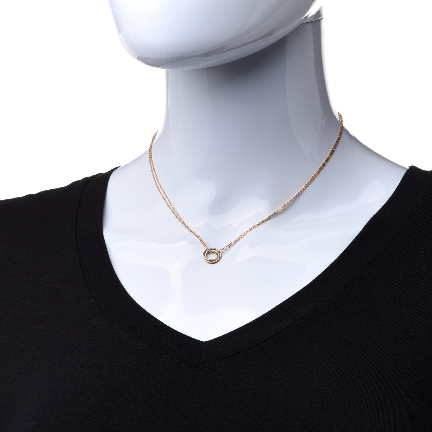 18K Pink Yellow White Gold Trinity Double Chain Pendant Necklace