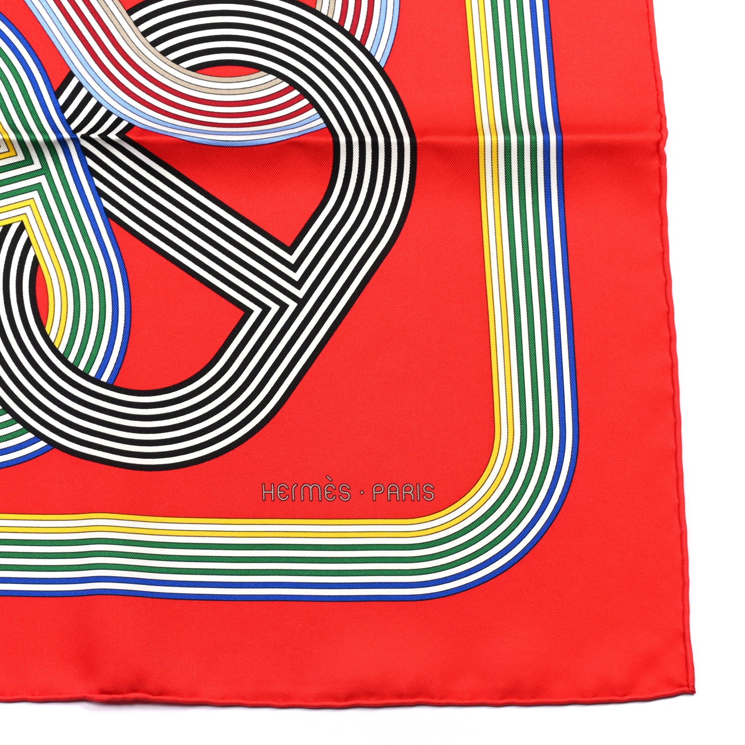 Hermes Silk Circuit 24 Faubourg Chemise Scarf 90 Rouge Vert Multicolor 3 of 5