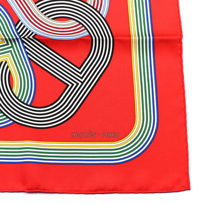 Hermes Silk Circuit 24 Faubourg Chemise Scarf 90 Rouge Vert Multicolor 3 of 5