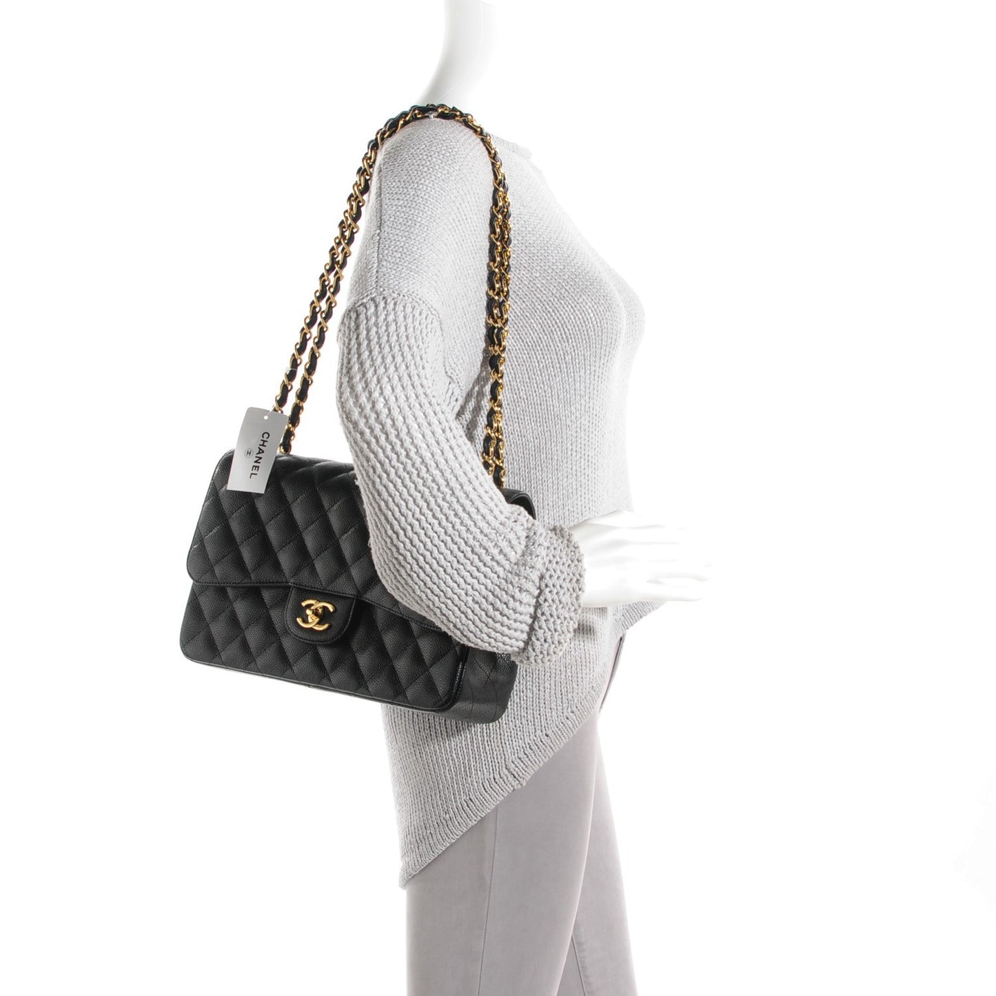 Caviar Quilted Jumbo Double Flap Black