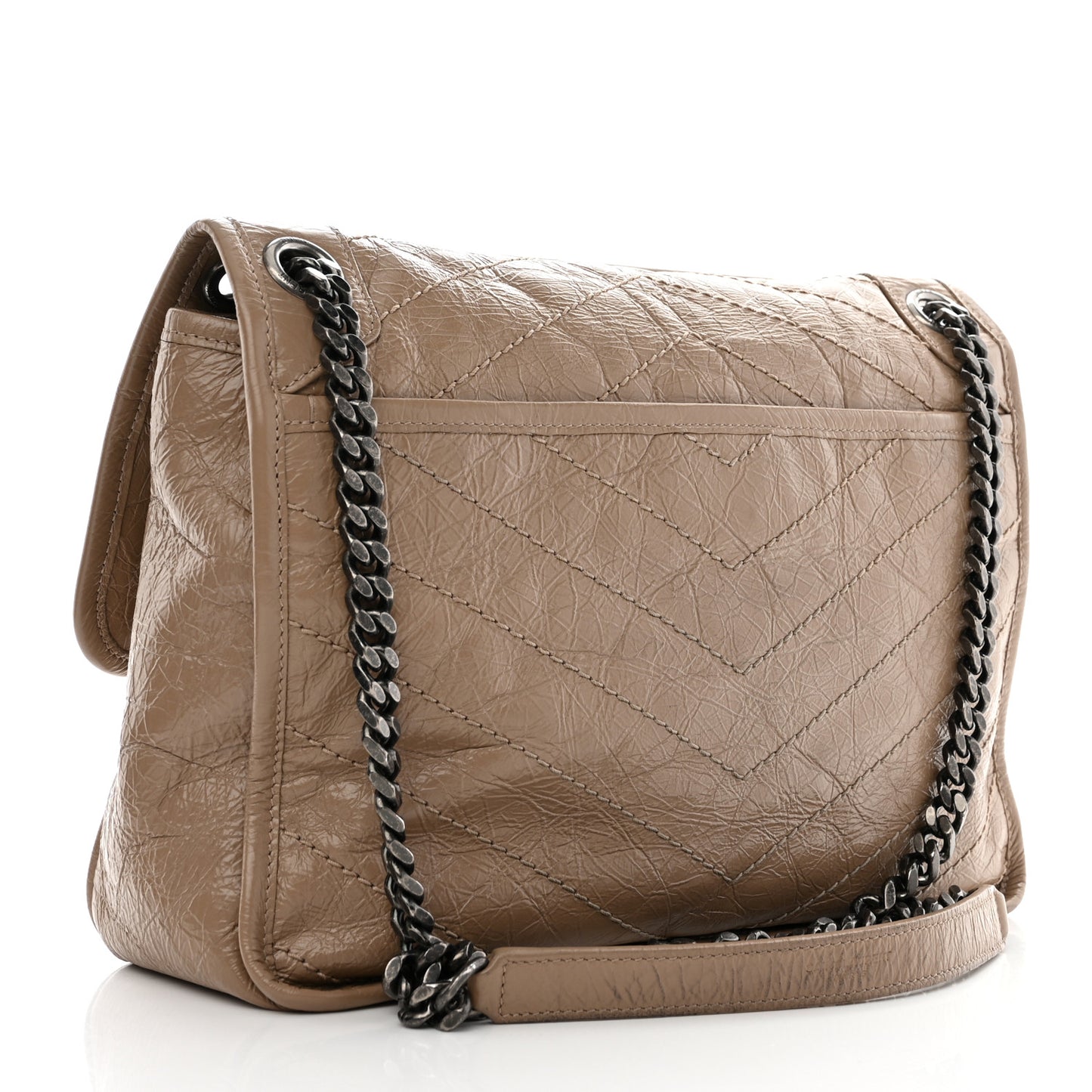 Crinkled Calfskin Matelasse Monogram Medium Niki Chain Satchel Light Natural