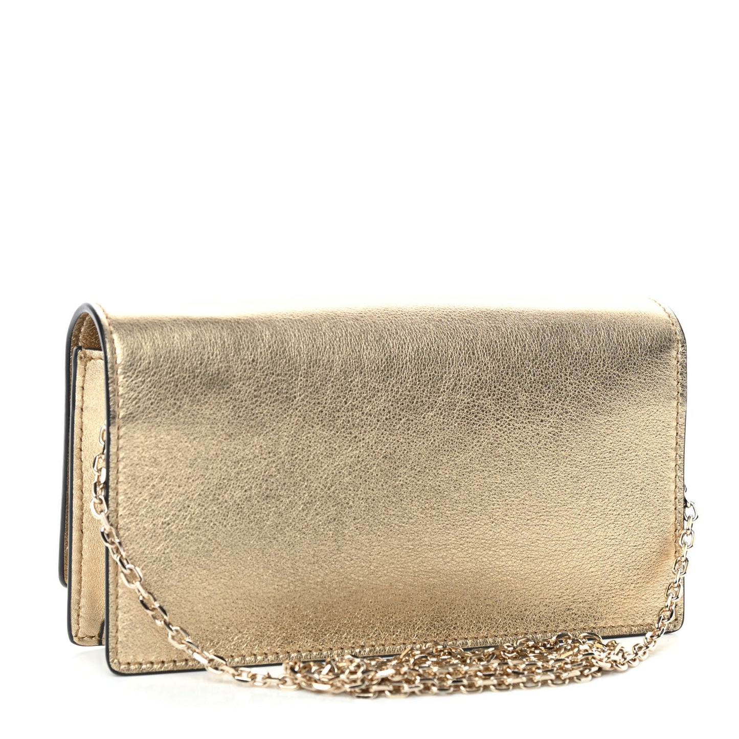 Metallic Calfskin Rockstud No Limit Wallet On Chain Gold