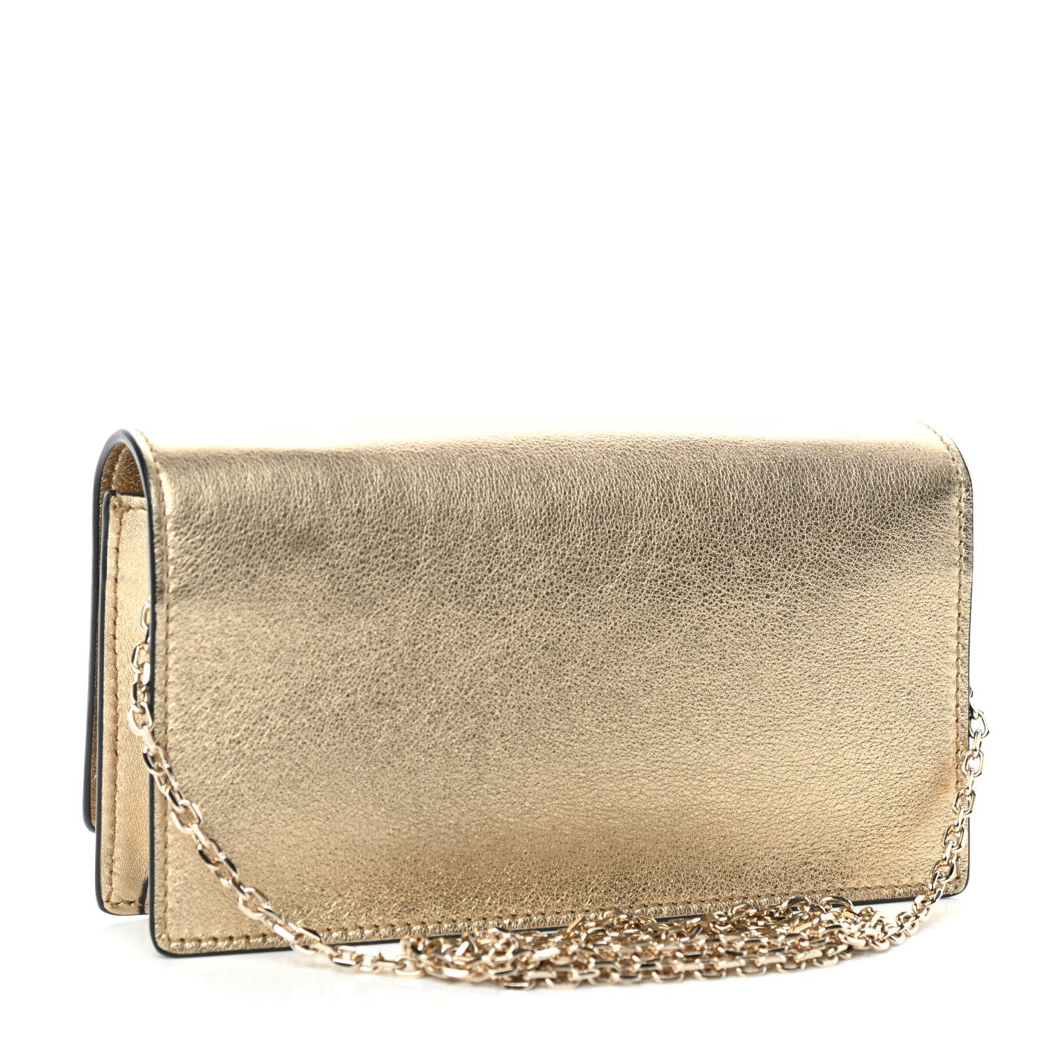 Valentino Garavani Metallic Calfskin Rockstud No Limit Wallet On Chain Gold 3 of 10