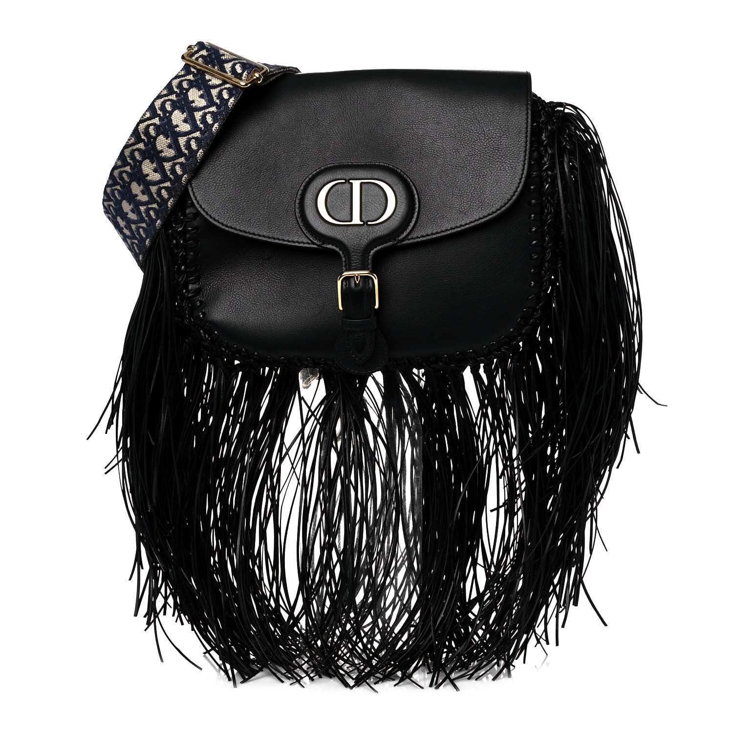Christian Dior Grained Calfskin Large Fringe Bobby Flap Black 1 of 7