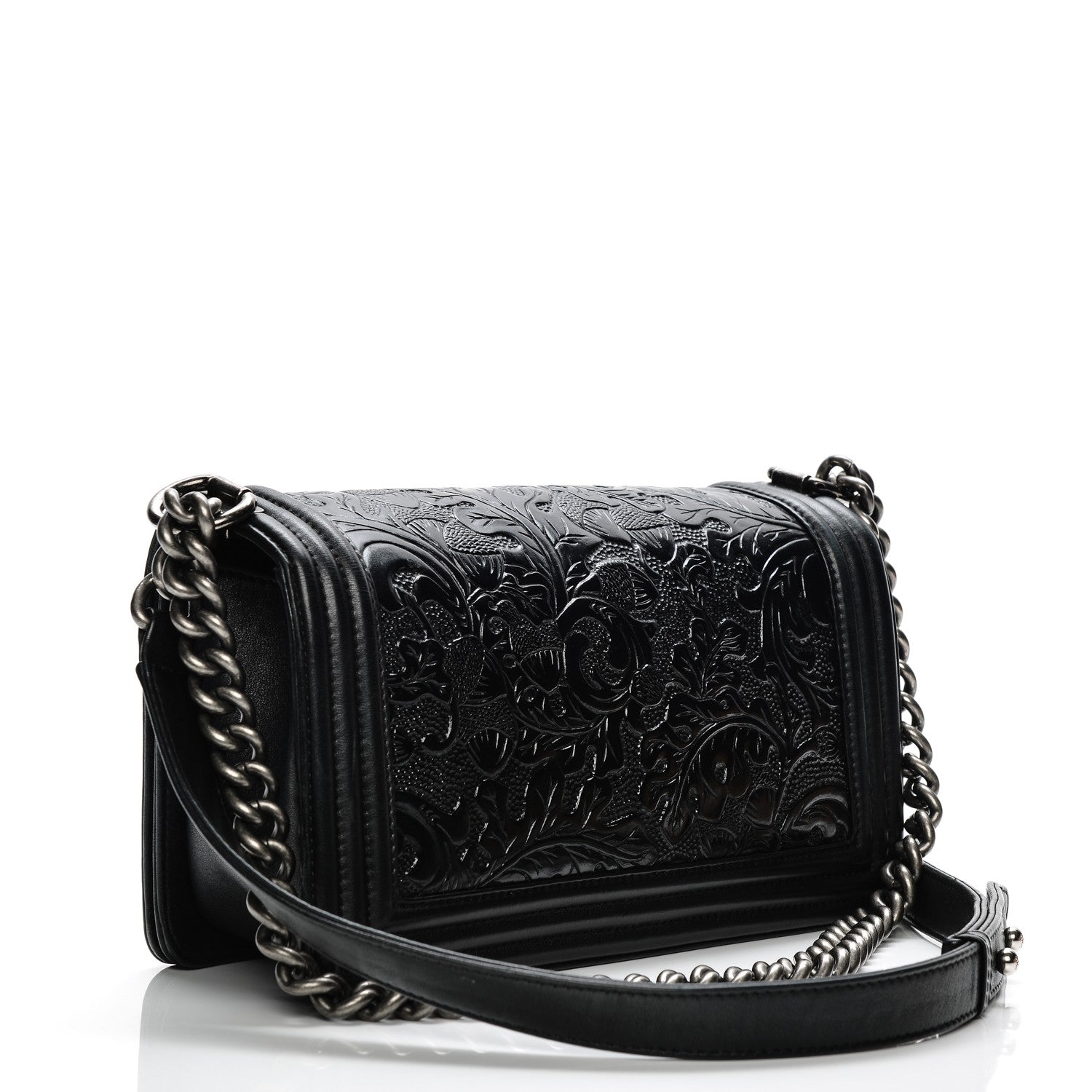 Chanel Calfskin Embossed Cordoba Medium Boy Flap Black 3 of 12