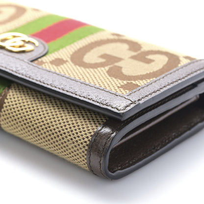 Gucci Monogram Jumbo GG Textured Dollar Calfskin Web Ophidia Continental Wallet Camel Ebony New Acero 9 of 10