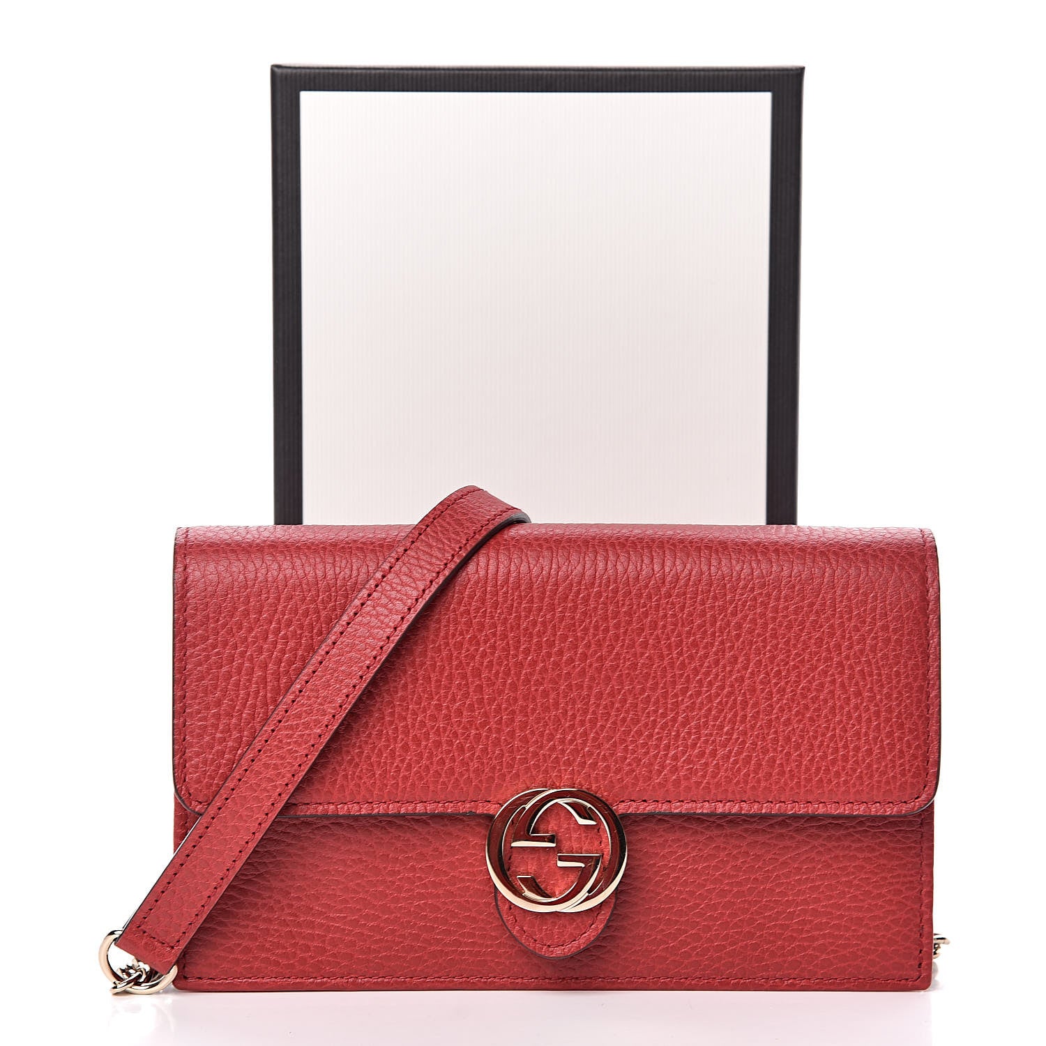Gucci Dollar Calfskin Interlocking G Chain Wallet Red 10 of 10