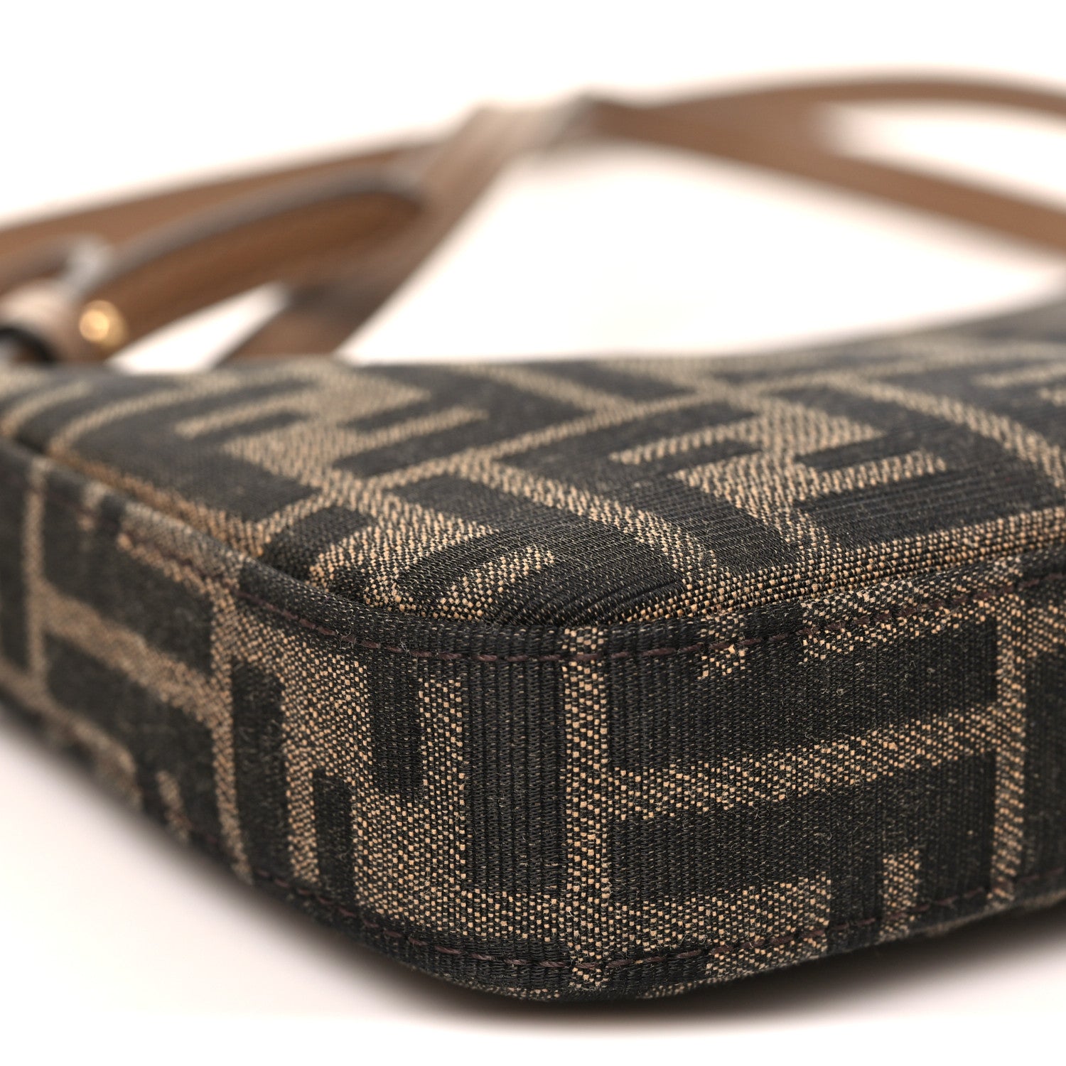 Fendi Fabric Jacquard Vitello Grace FF 1974 Baguette Pouch Tobacco Moro Sand 9 of 12