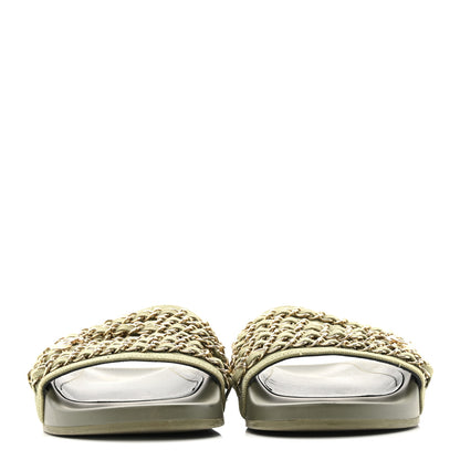 Chanel Canvas Chain Flat Sandals 37 Khaki 3 of 13