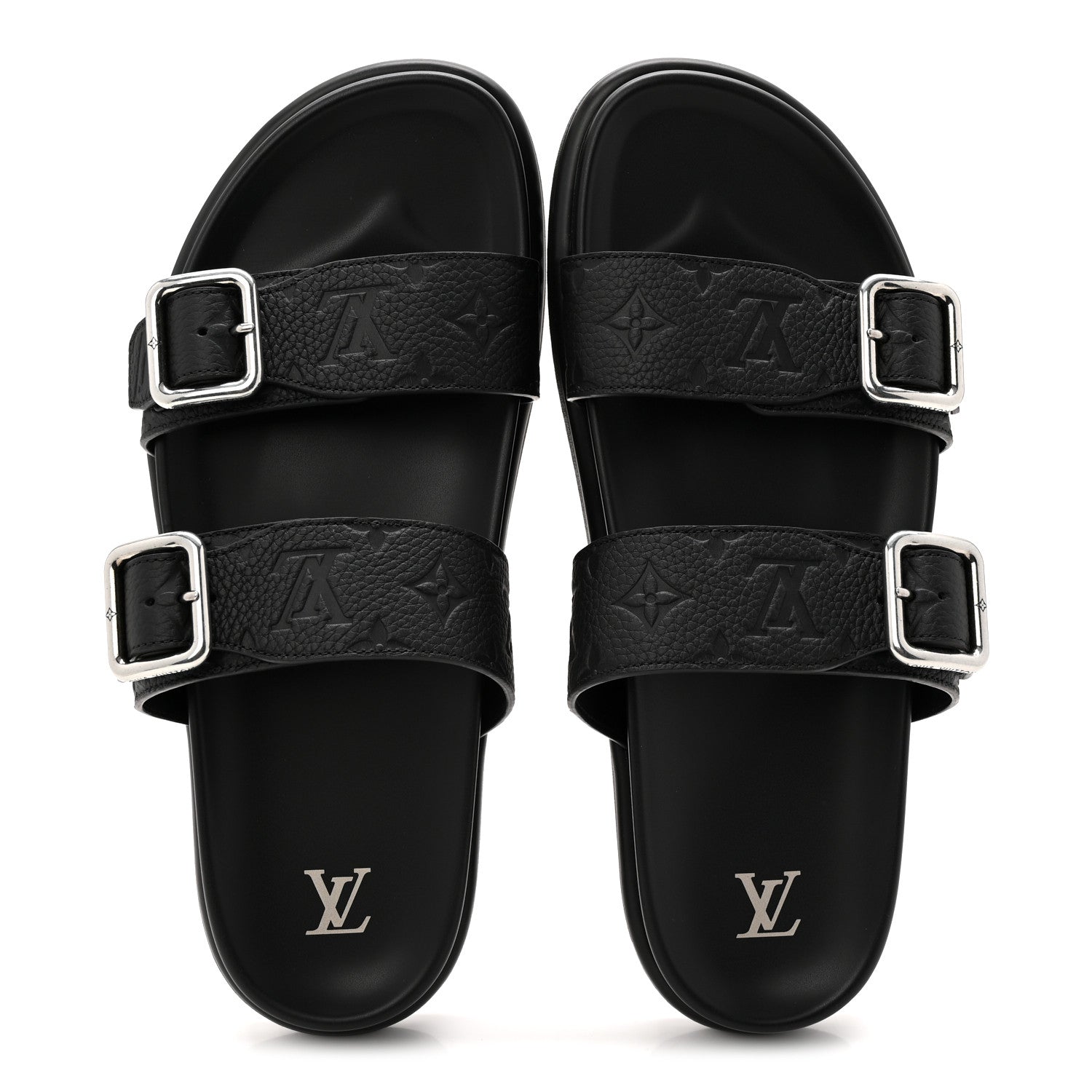 Louis Vuitton Grained Calfskin Embossed Monogram Mens Venice Mule Sandals 11 Black 2 of 9