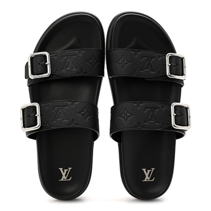 Louis Vuitton Grained Calfskin Embossed Monogram Mens Venice Mule Sandals 11 Black 2 of 9