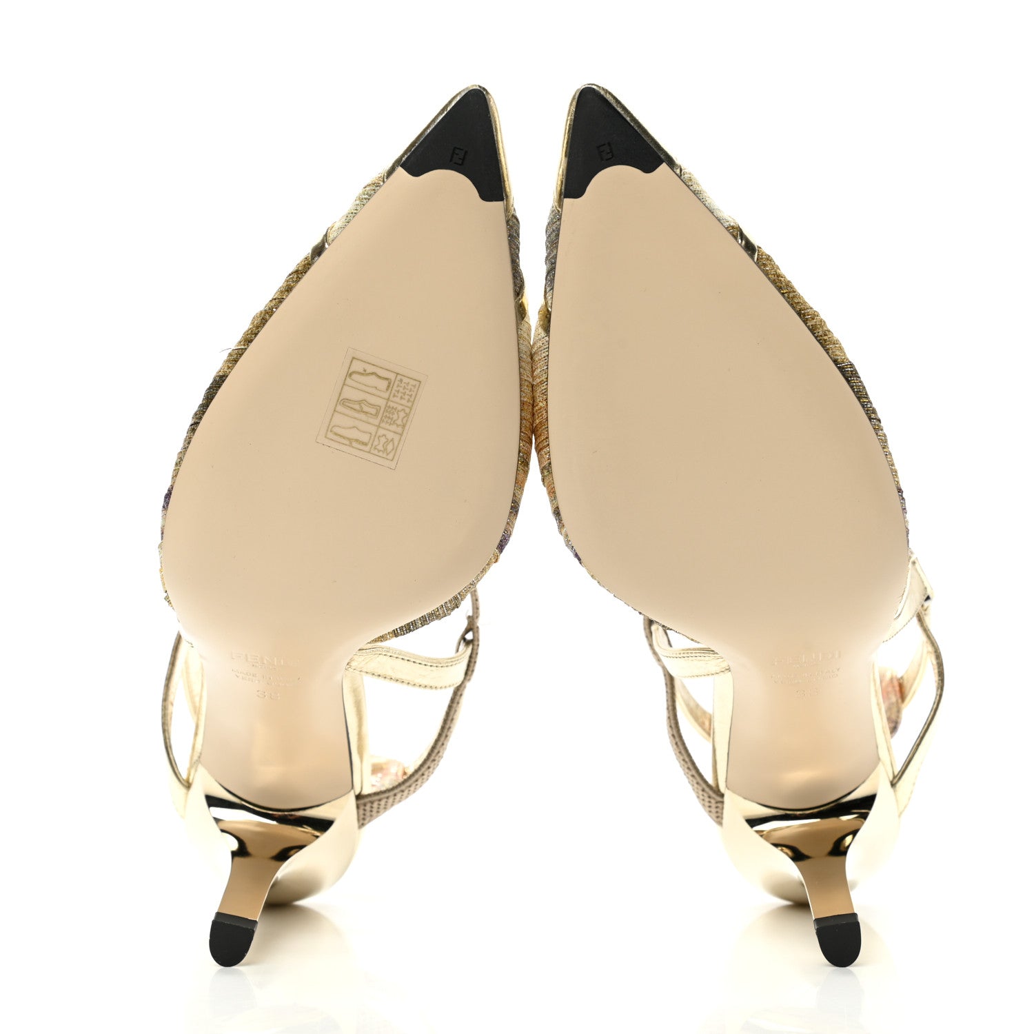 Fendi Laminated Fabric Nappa Colibri Lite 85mm Slingback Pumps 38 Gold Platino 5 of 9