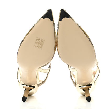 Fendi Laminated Fabric Nappa Colibri Lite 85mm Slingback Pumps 38 Gold Platino 5 of 9