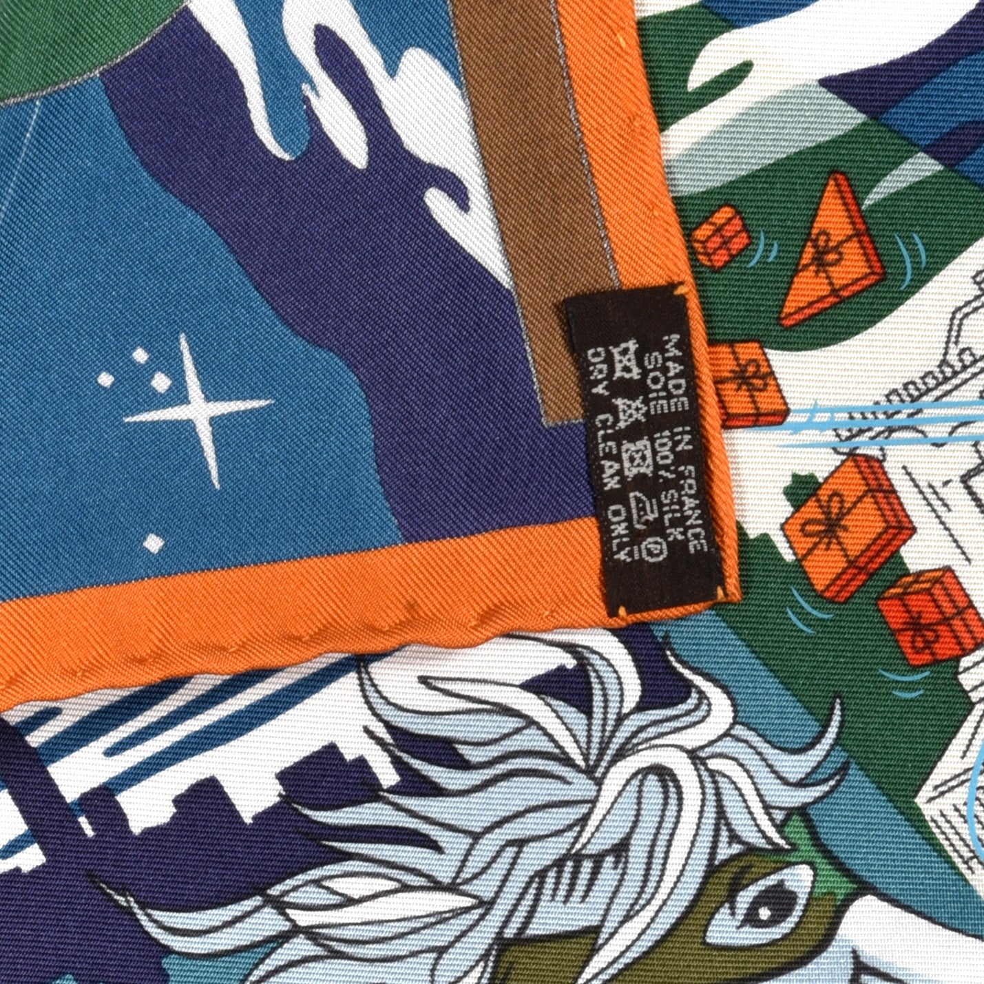 Silk Space Shopping Au Faubourg Pocket Square Scarf Bleu Orange Vert