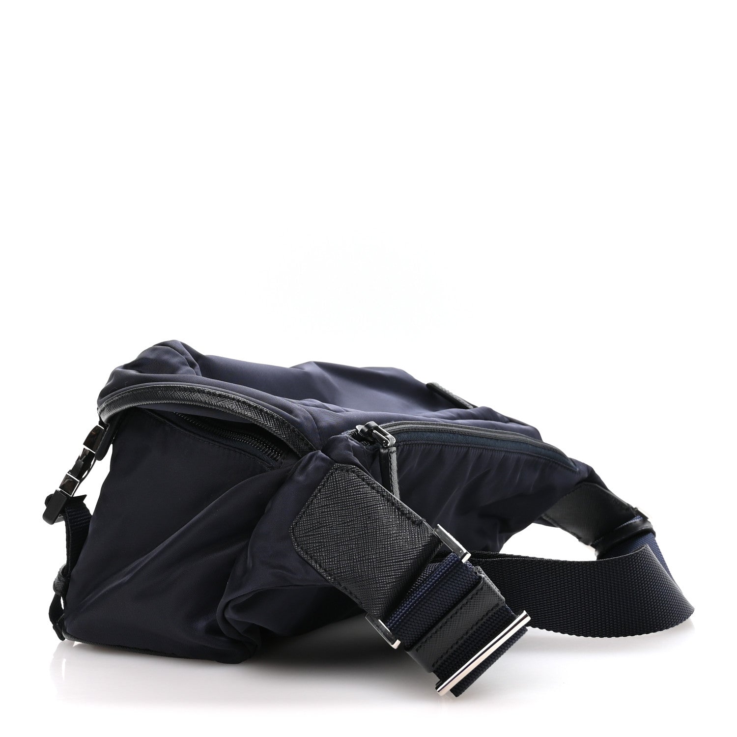Prada Re-Nylon Saffiano Double Snap Buckle Zip Flap Shoulder Bag