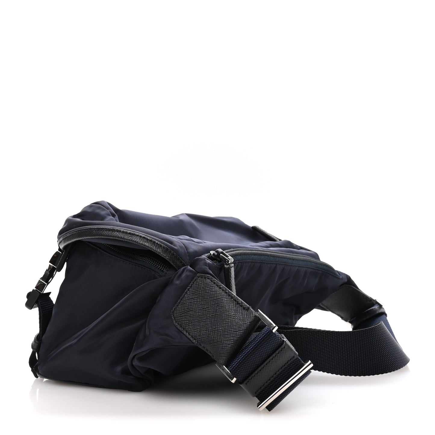 Re-Nylon Saffiano Double Snap Buckle Zip Flap Shoulder Bag Bleu
