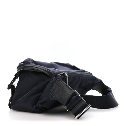 Prada Re-Nylon Saffiano Double Snap Buckle Zip Flap Shoulder Bag Bleu 3 of 11