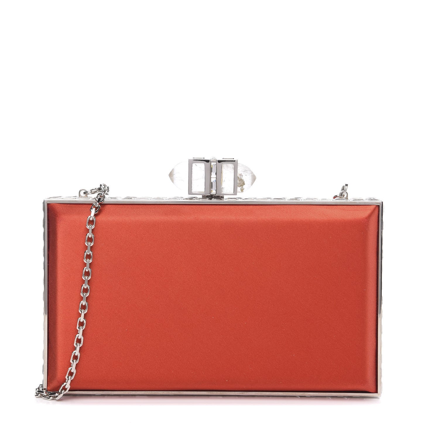 Satin Crystal Frame Coffered Evening Clutch Red
