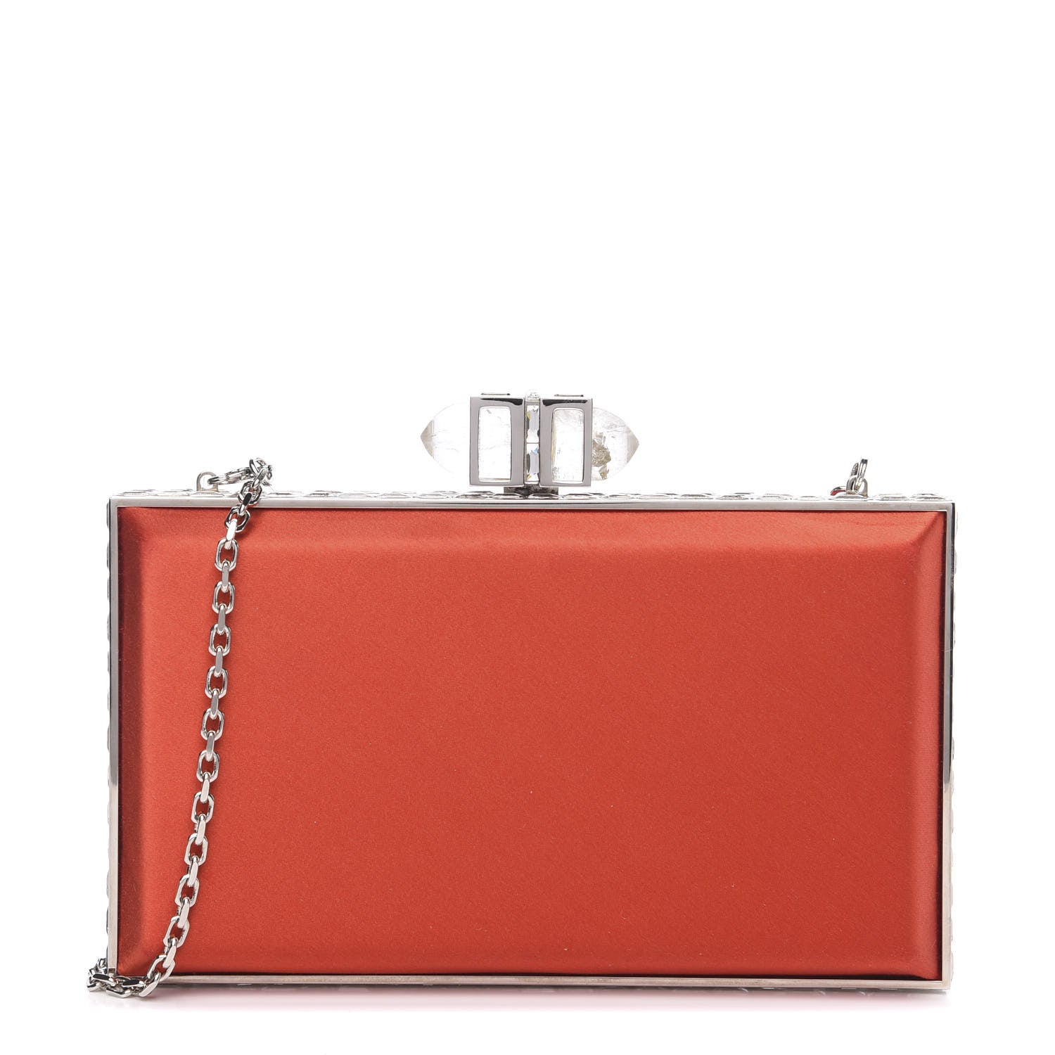 Judith Leiber Satin Crystal Frame Coffered Evening Clutch Red 1 of 9
