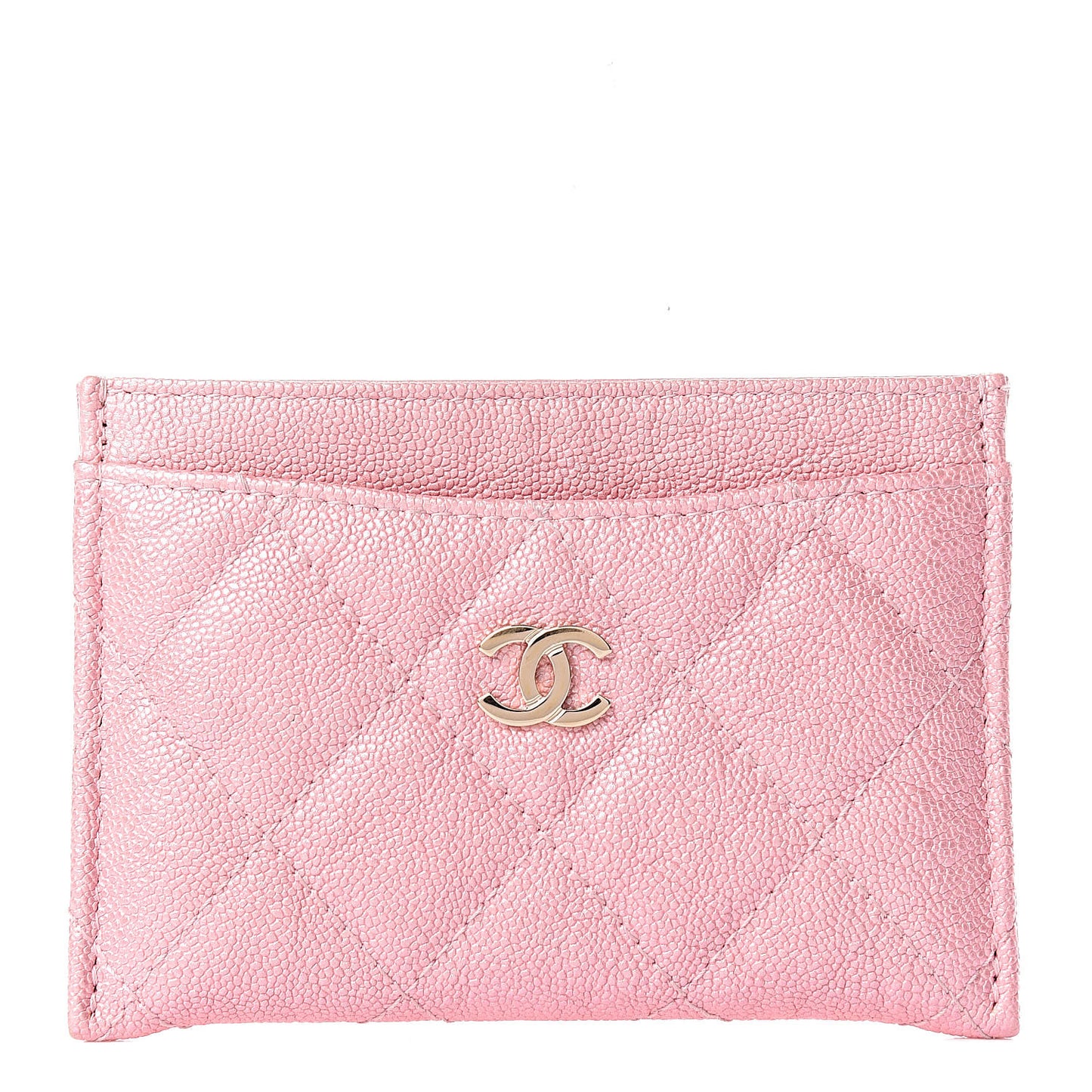 Iridescent Caviar Quilted Card Holder Rose Pink