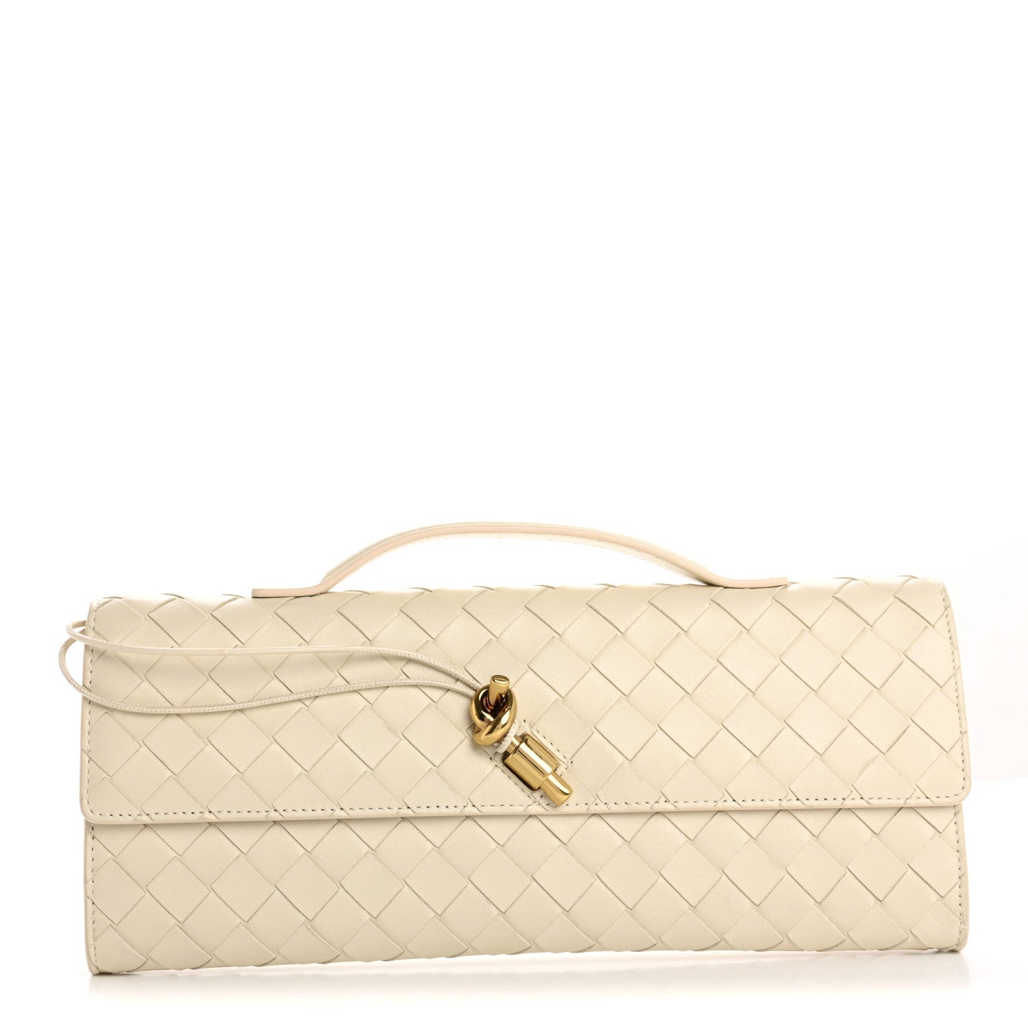 Bottega Veneta Nappa Intrecciato Long Andiamo Top Handle Clutch Sea Salt 1 of 12