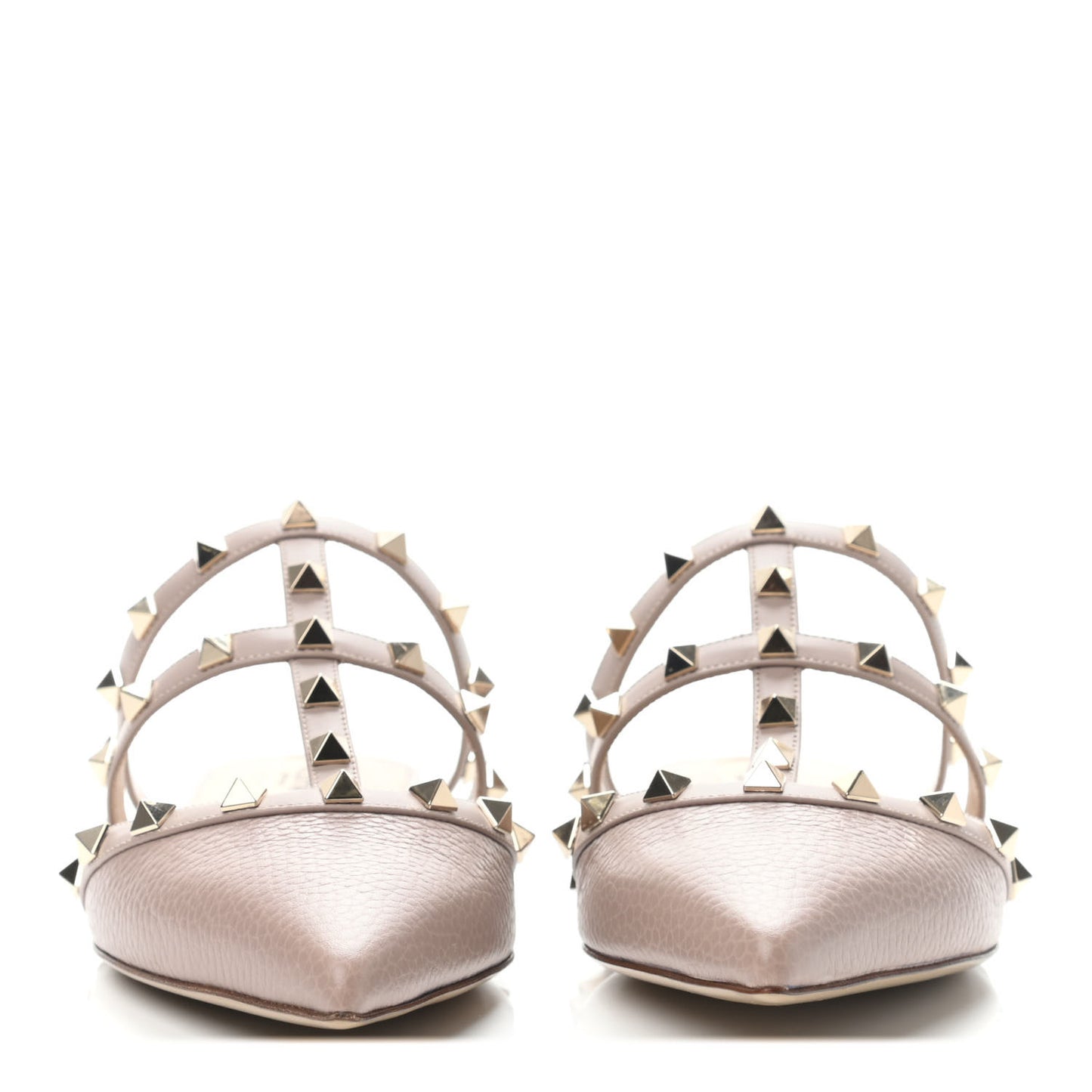 Pebbled Calfskin Rockstud Flat Cage Mules 38 Poudre