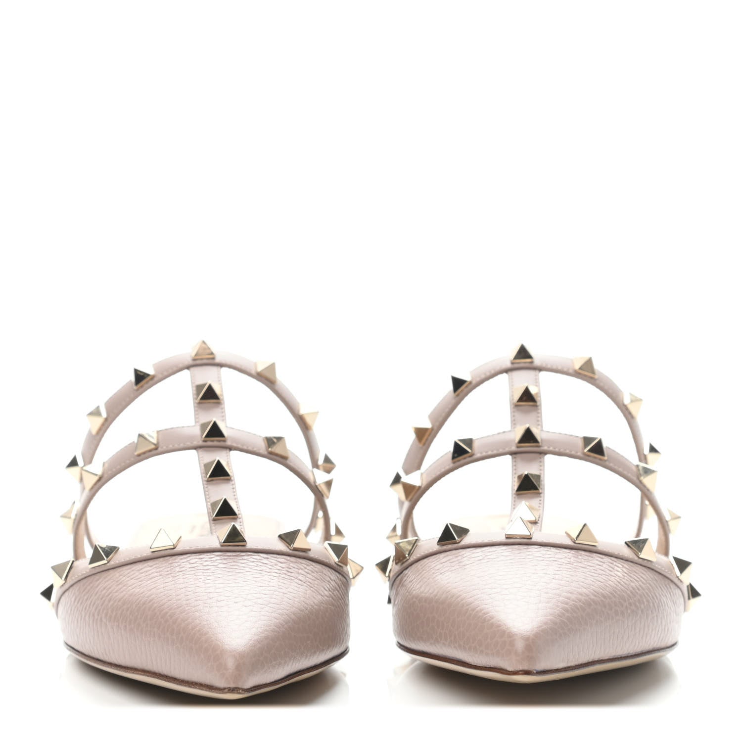 Valentino Garavani Pebbled Calfskin Rockstud Flat Cage Mules 38 Poudre 2 of 4