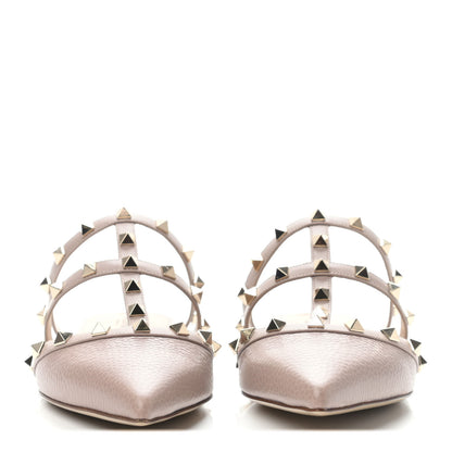 Valentino Garavani Pebbled Calfskin Rockstud Flat Cage Mules 38 Poudre 2 of 4