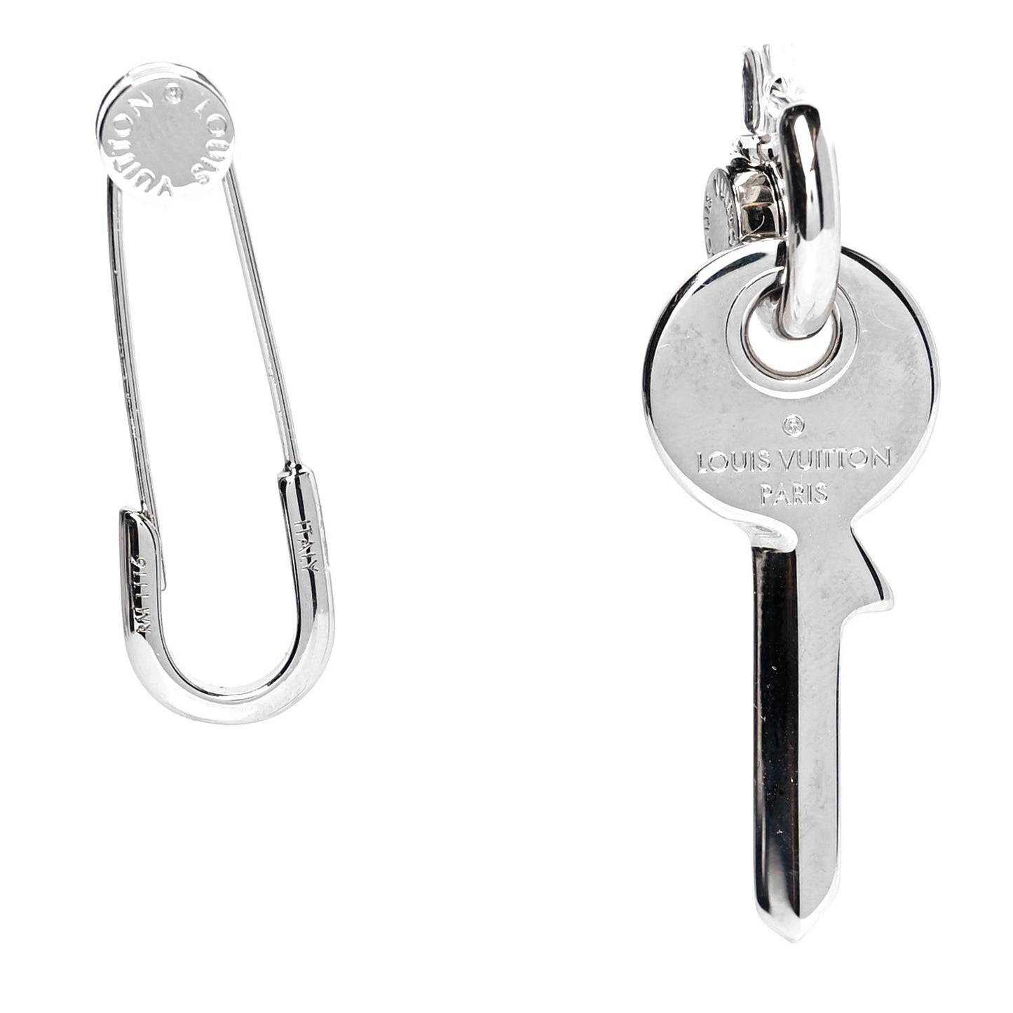 Key Safety Pin Earrings Silver