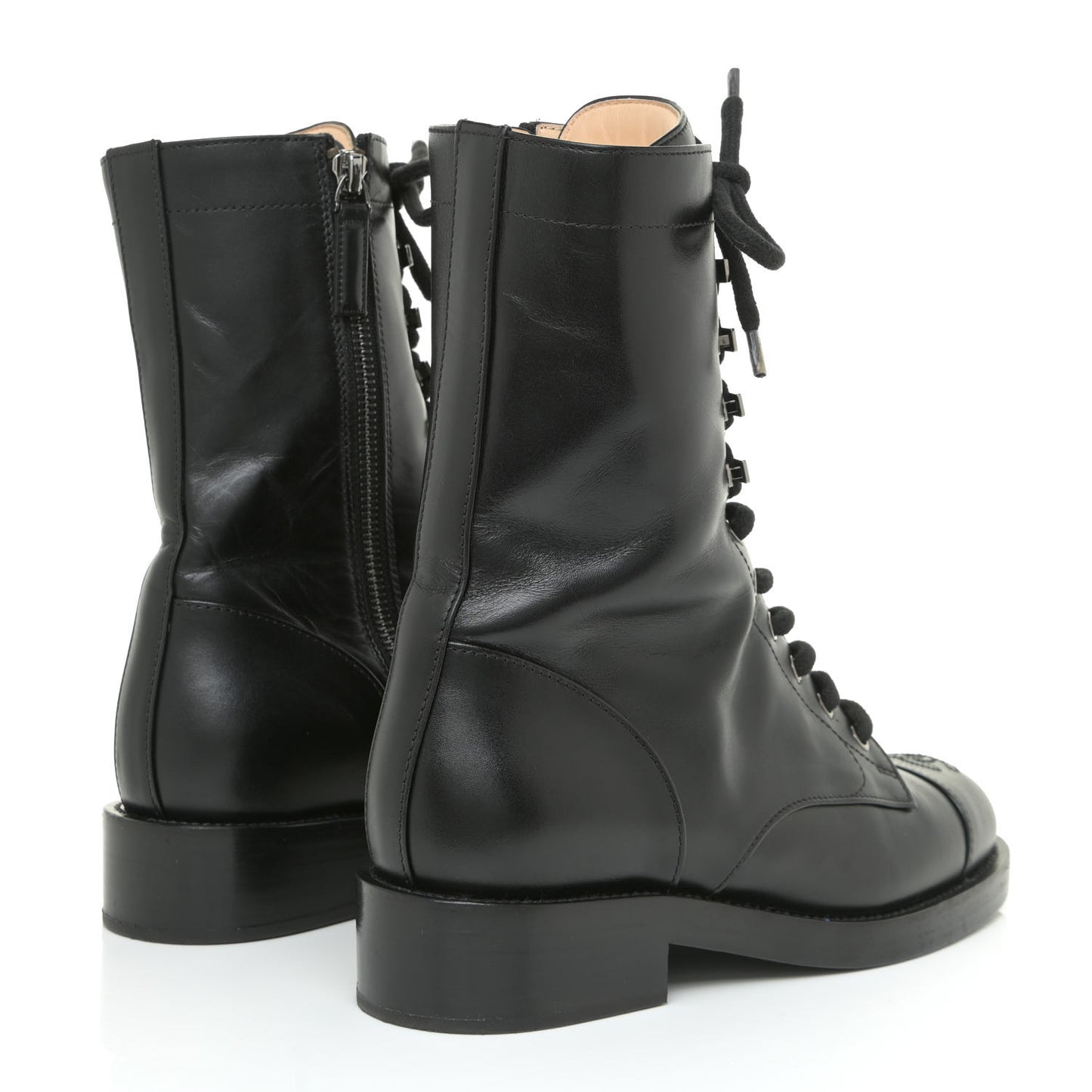 Calfskin Lace Up Combat Boots 37 Black