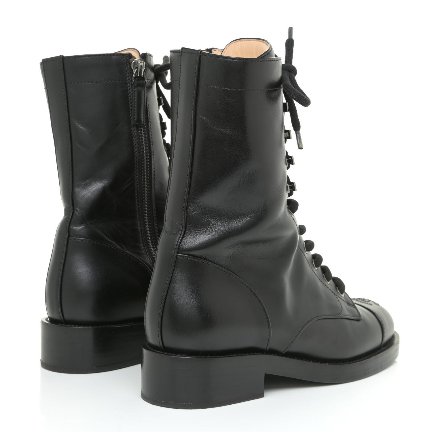 Chanel Calfskin Lace Up Combat Boots 37 Black 5 of 13