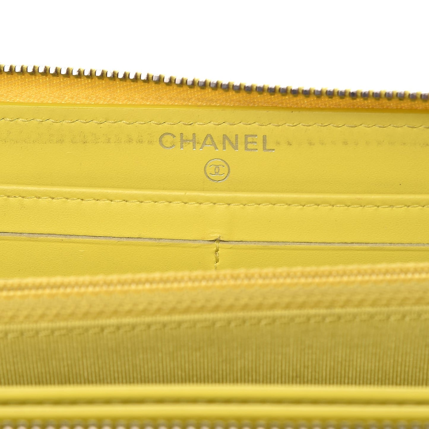 Patent Calfskin Quilted Large Gusset Zip Around Wallet Yellow