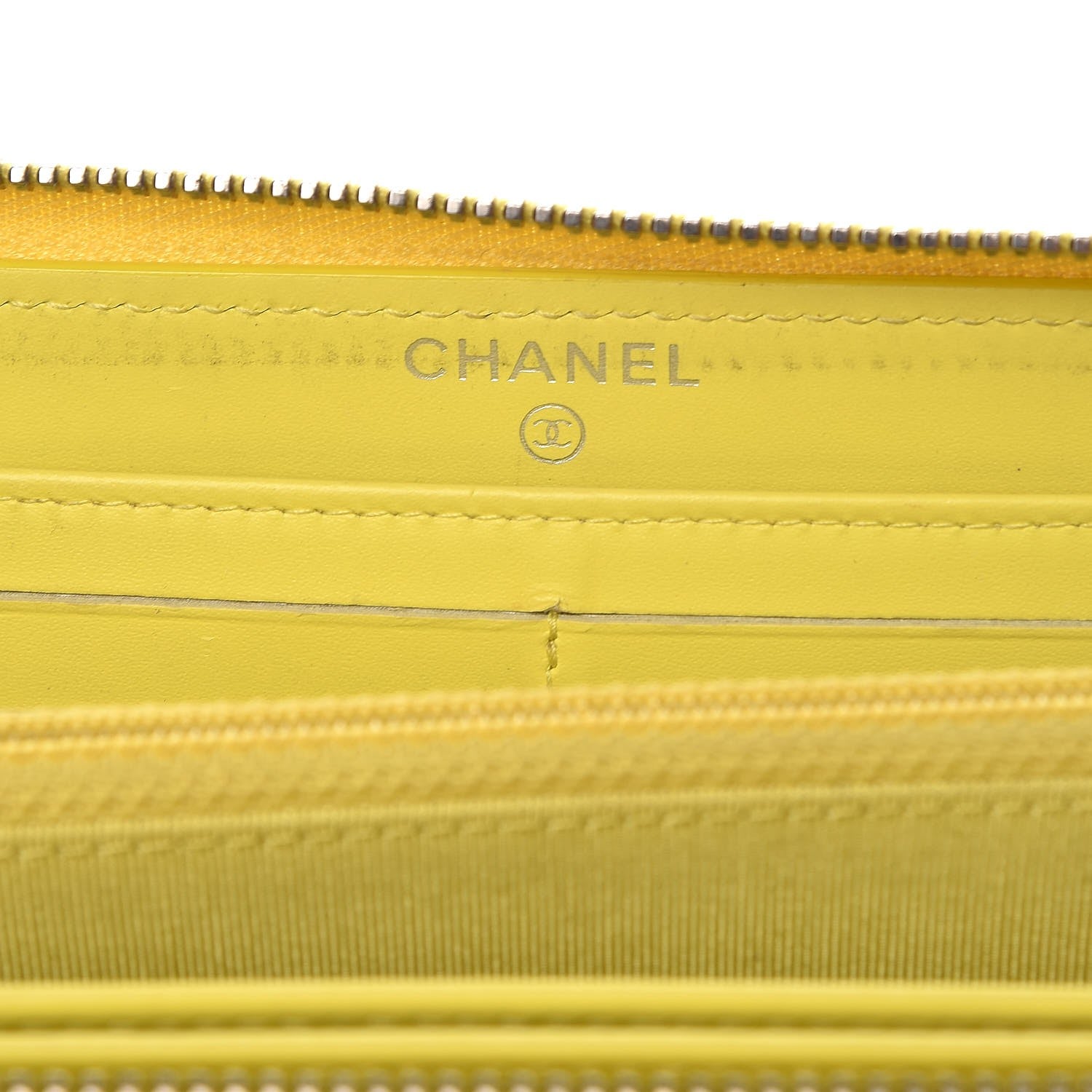 Chanel Patent Calfskin Quilted Large Gusset Zip Around Wallet Yellow 6 of 9