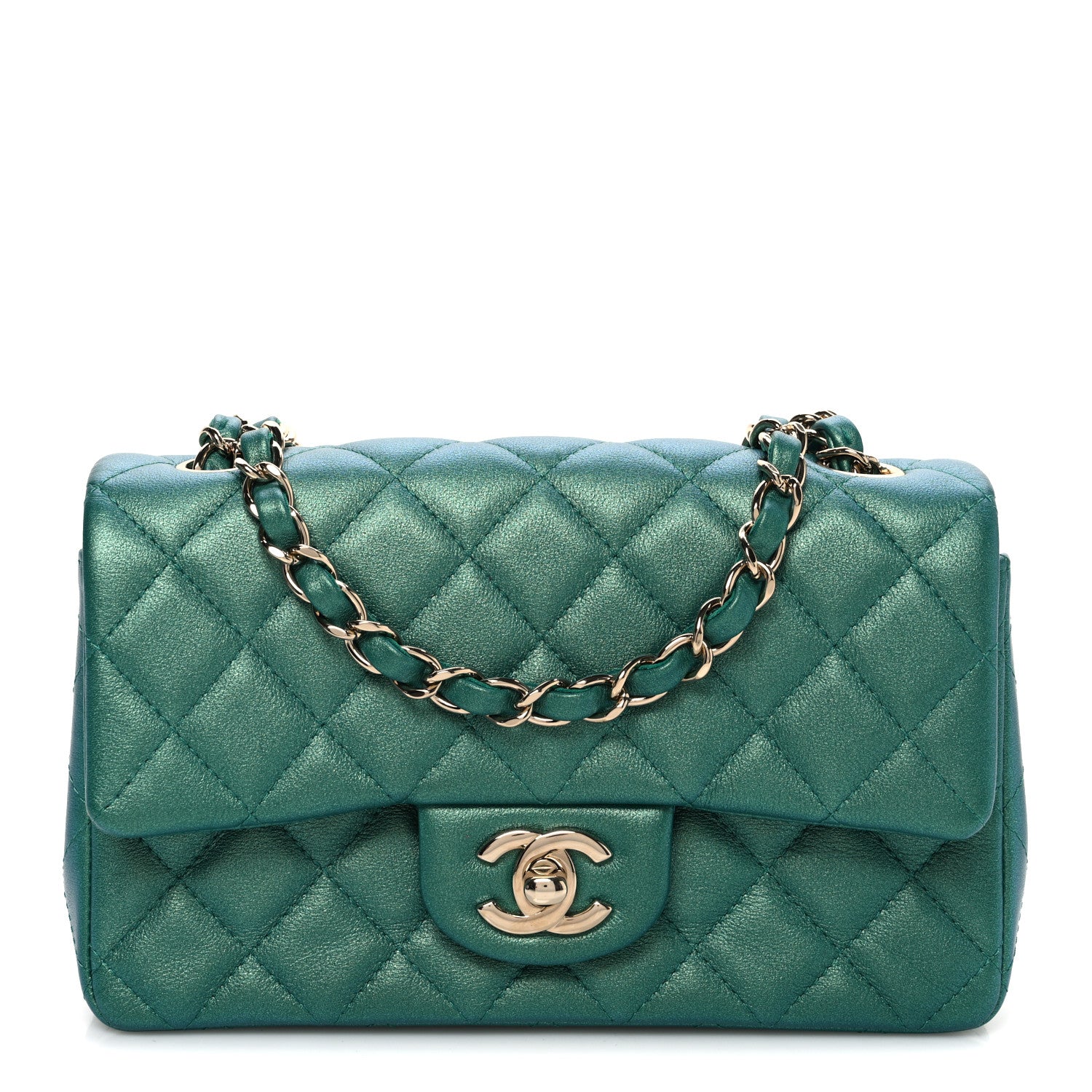 Chanel Iridescent Lambskin Quilted Mini Rectangular Flap Green 1 of 10