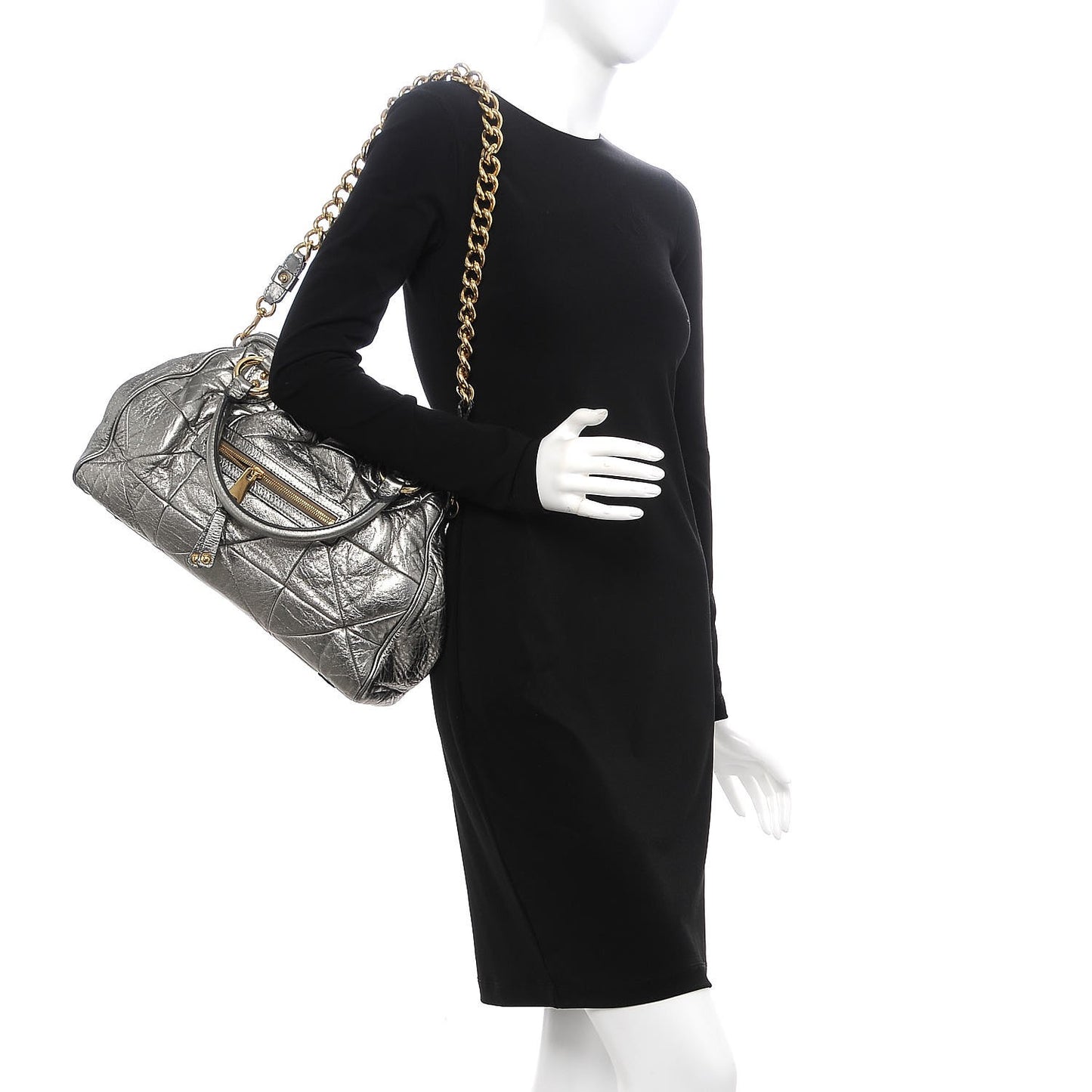 Metallic Calfskin Patchwork Stam Silver