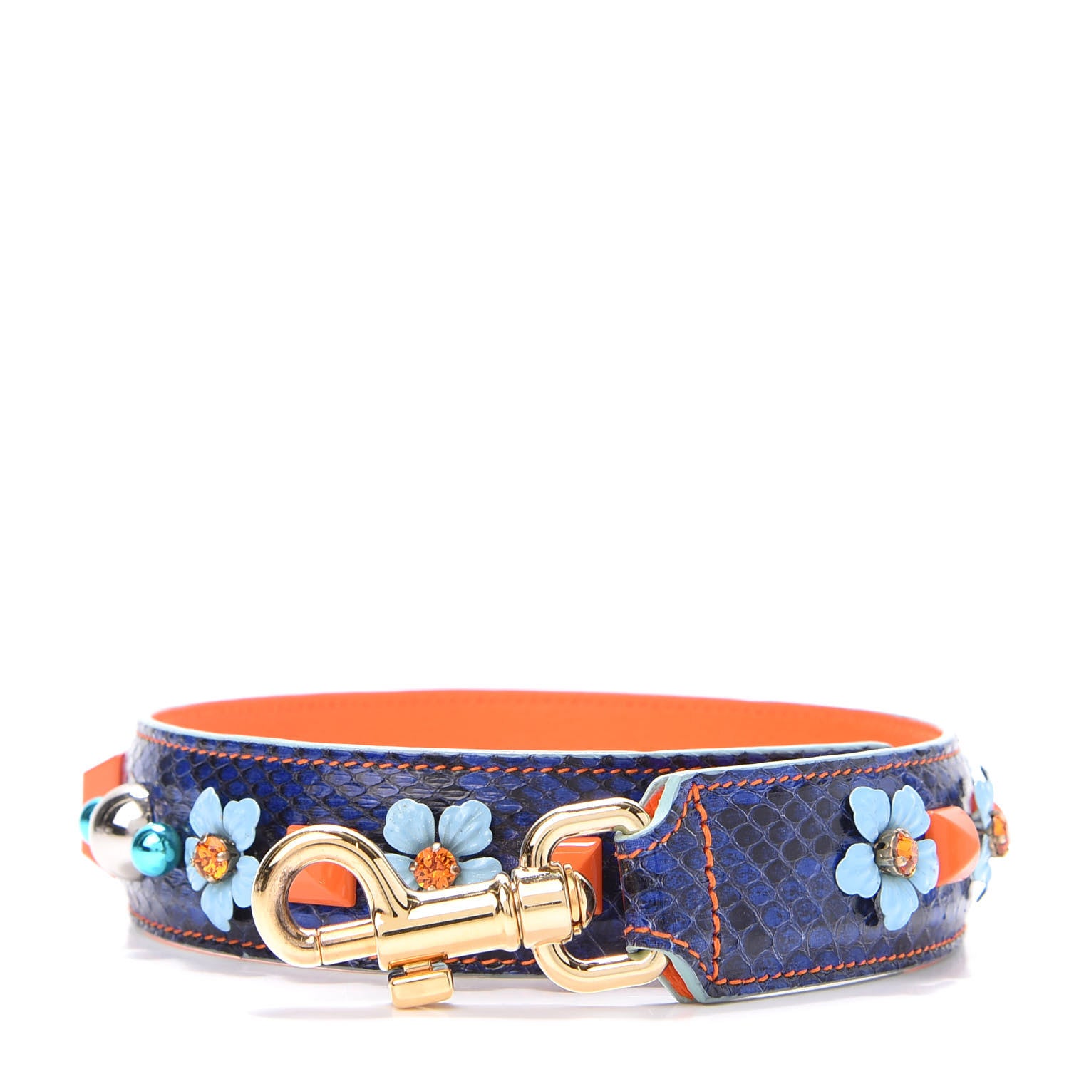 Dolce & Gabbana Snakeskin Embossed Crystal Studded Strap Blue Orange 1 of 5