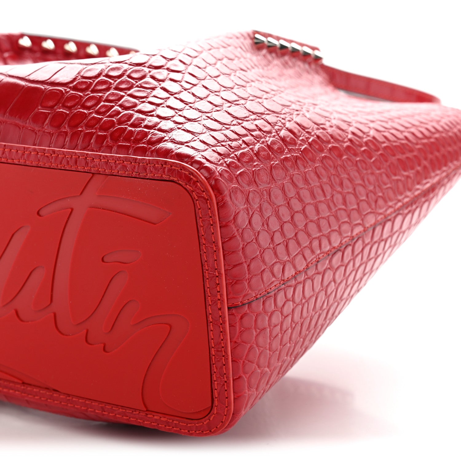 Christian Louboutin Crocodile Embossed Calfskin Spiked Small Cabarock Shopper Tote Red 9 of 10