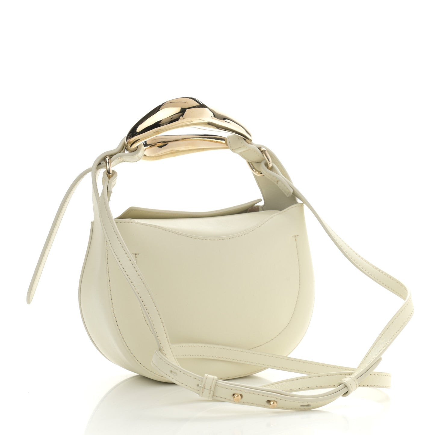 Small Grain Calfskin Kiss Bag Natural White