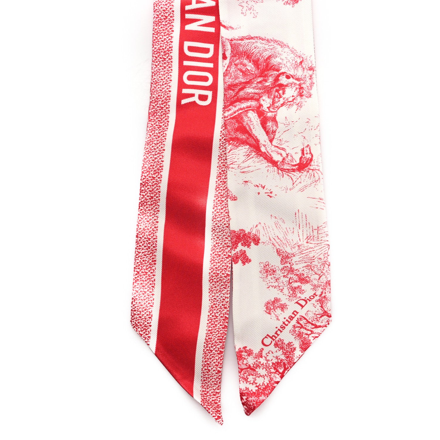 Christian Dior Silk Toile De Jouy Mitzah Scarf Red 2 of 3