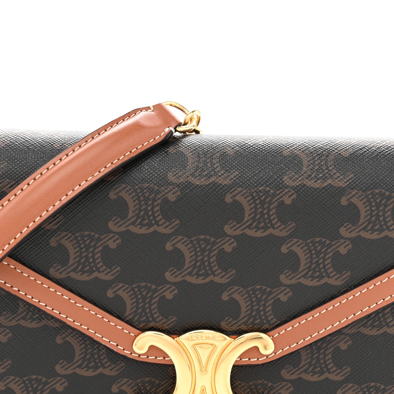 Celine Triomphe Canvas Calfskin Margo Wallet on Chain Tan 8 of 13