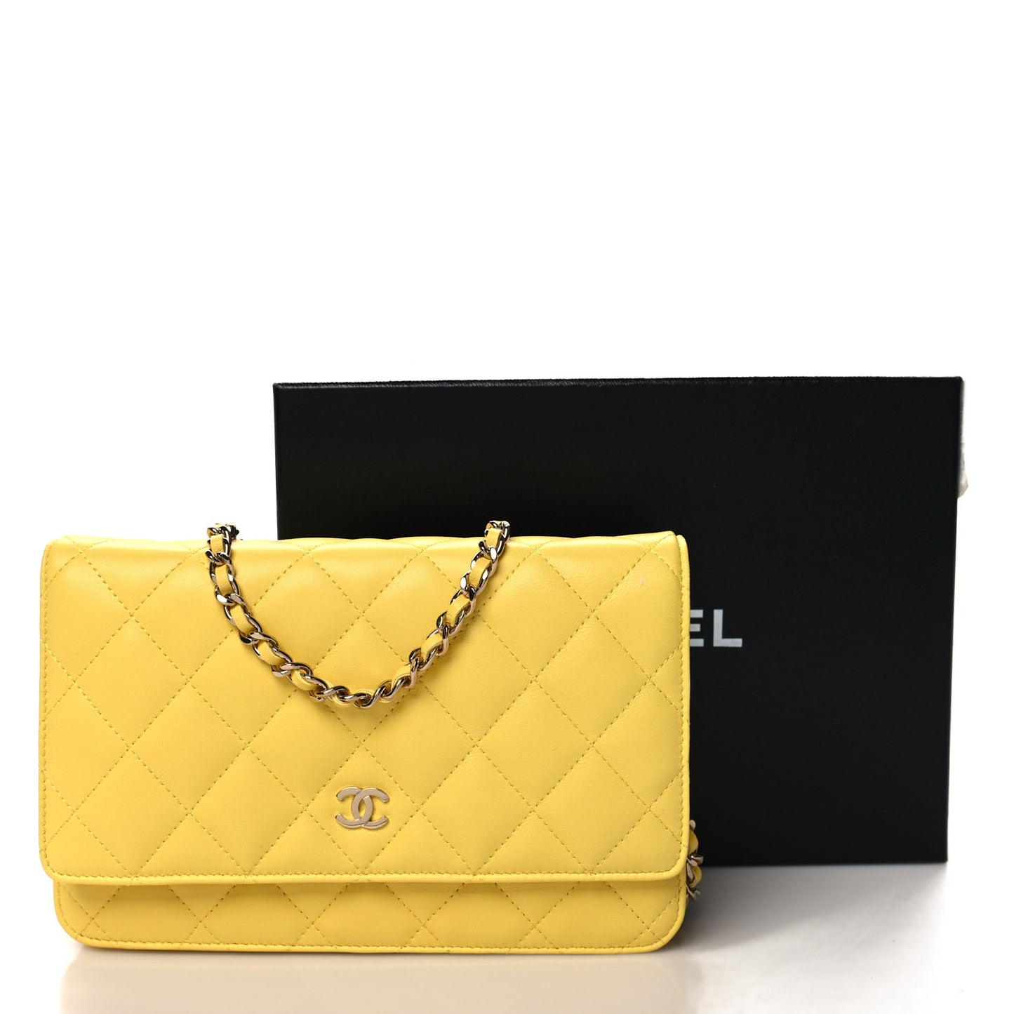 Lambskin Quilted Wallet on Chain WOC Yellow