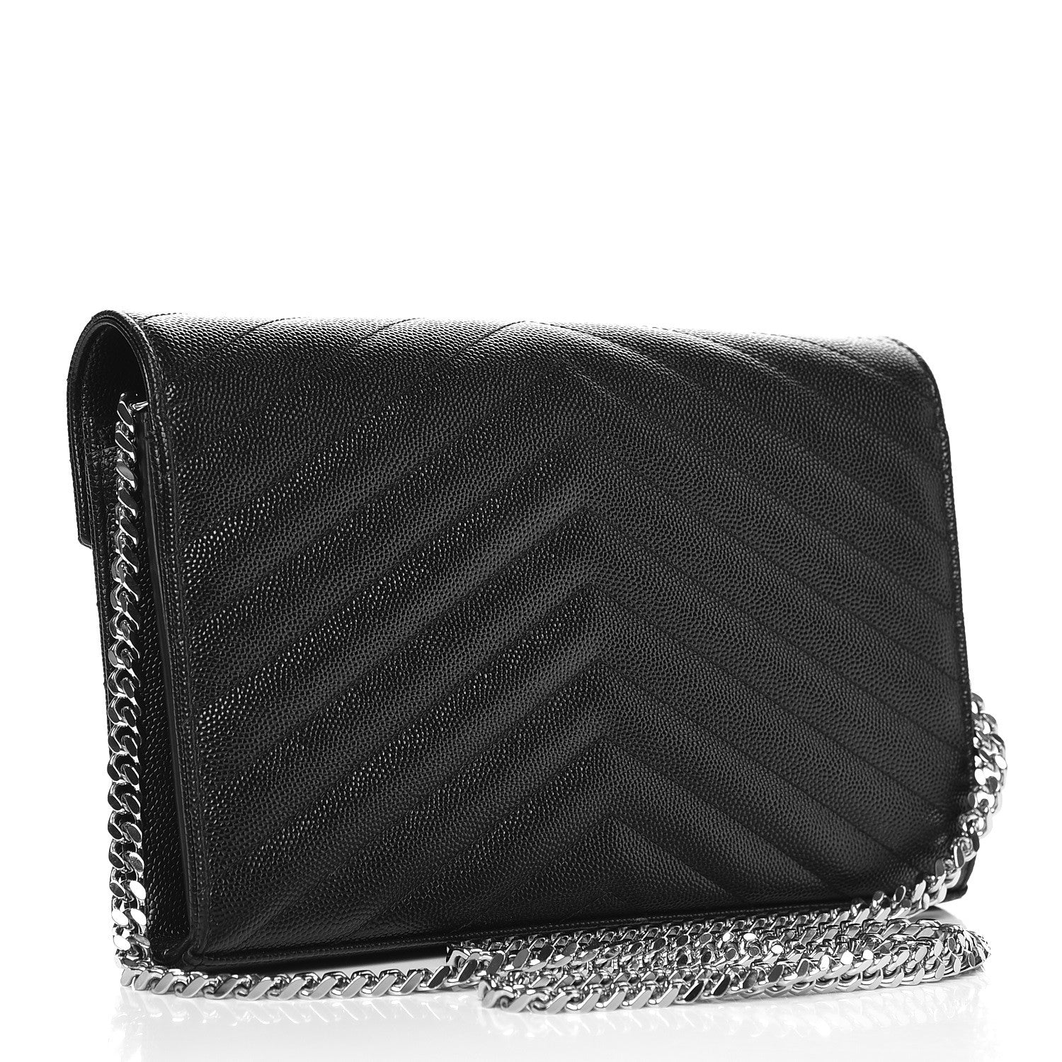 Saint Laurent Grain De Poudre Matelasse Chevron Monogram Chain Wallet Black 3 of 8