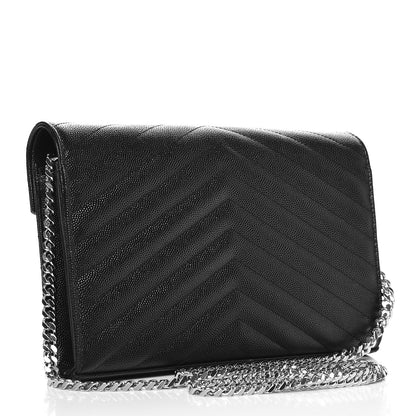 Saint Laurent Grain De Poudre Matelasse Chevron Monogram Chain Wallet Black 3 of 8