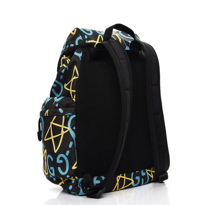 Gucci Techno Canvas GucciGhost Double Buckle Backpack Black New Acquamarine 3 of 8