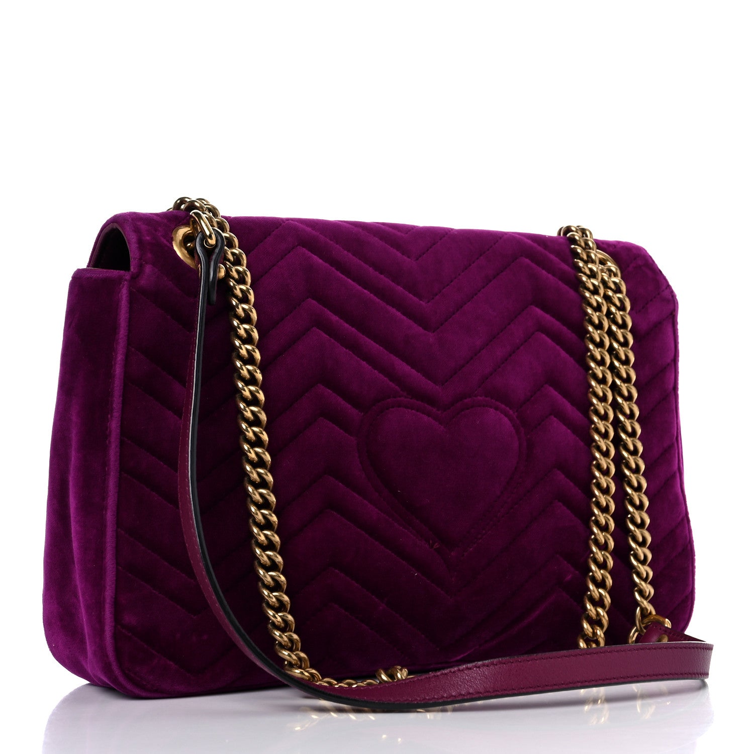 Gucci Velvet Matelasse Loved Embroidered Medium GG Marmont Shoulder Bag Fuchsia Violet Cyclamen 3 of 24
